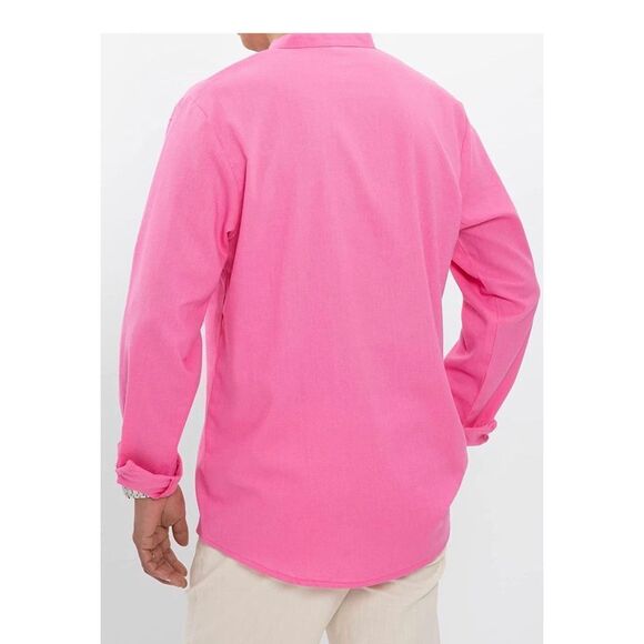 ThCreasa Mens Casual Long Sleeve Cotton Linen Henley Shirt Embroidery Summer Bea - Picture 4 of 7